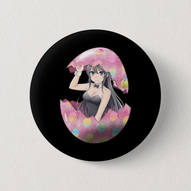 Söt Anime Tjej Påskhare Ägg Söt Waifu Öst Knapp (Framsida)