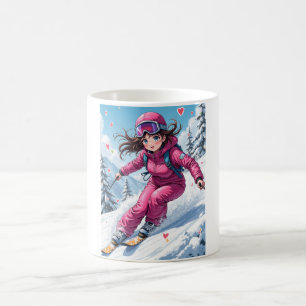Söt Anime Tjej Skidåkning Vintersporter Kaffemugg