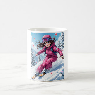 Söt Anime Tjej Skidåkning | Vintersporter Kaffemugg