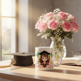 Söt Anime-utexaminerad flicka i blomster vattenfär Kaffemugg
