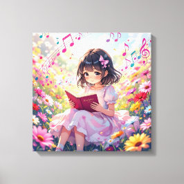 Söt Animeflicka som läser en bok Canvastryck
