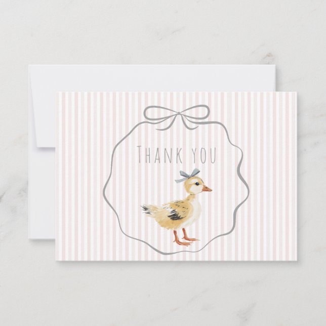 Söt Anka Akvarell Flickbarns Baby Shower Tack Kort (Framsida)