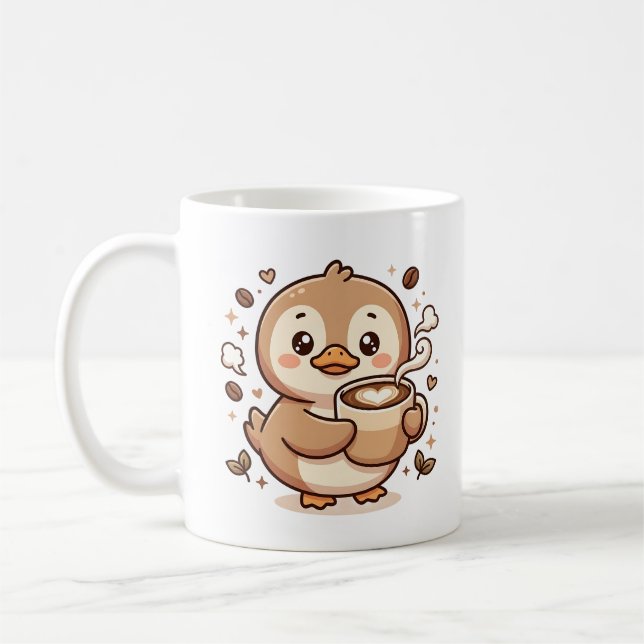 Söt Anka Latte Art Kawaii Kaffe Mugg (Vänster)