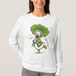 Söt anka med lövparaply och blomsterkrans t shirt