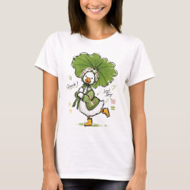 Söt anka med lövparaply och blomsterkrans t shirt