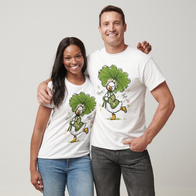 Söt anka med lövparaply och blomsterkrans  t shirt (Unisex)