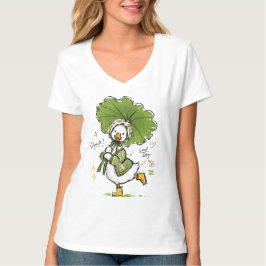 Söt anka med lövparaply och blomsterkrans t shirt