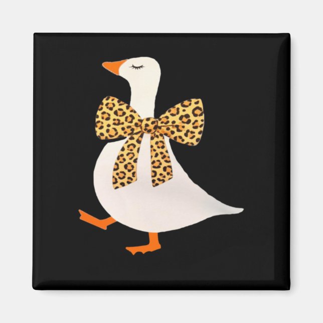 Söt Anka Moster Leopard Båge Rolig Djurfantast Magnet (Framsidan)