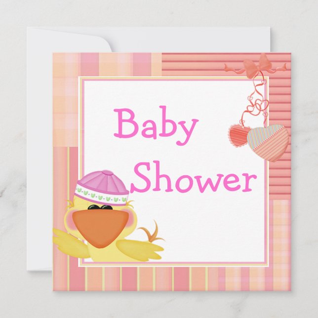 Söt anka och kärlekshjärtan baby shower inbjudningar (Framsida)