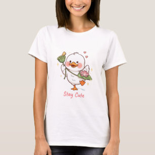Söt anka Stay Cute Kawaii Lotusblomma Tecknad De T Shirt