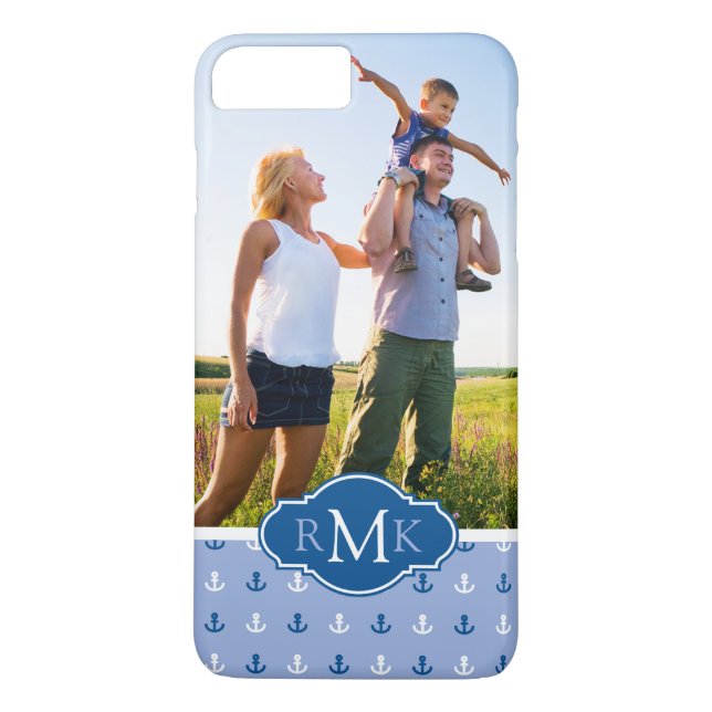 Söt ankar-mönster| Ditt foto & monogram Case-Mate iPhone Skal (Baksida)