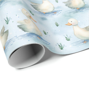 Söt ankdamm baby boy mönster, akvarell för barnkam presentpapper