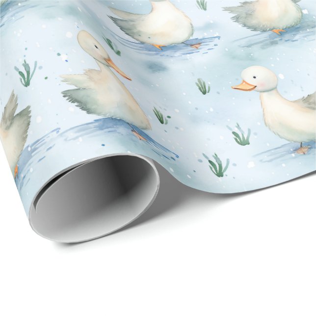 Söt ankdamm baby boy mönster, akvarell för barnkam presentpapper (Rullad Hörn)