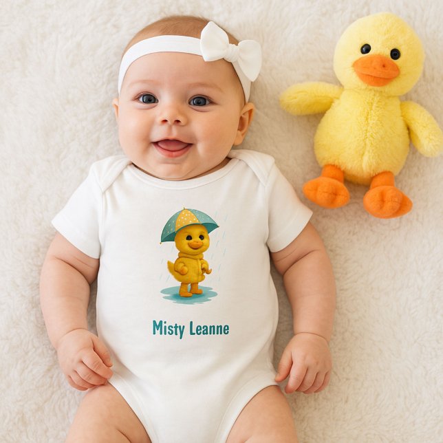 Söt ankdunge för regnig dag i gult  t shirt (Cute Duck for Kids One Piece Outfir)