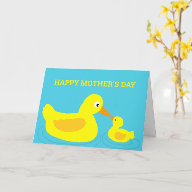 Söt ankmamma som duckar serieteckning mormorsdags- kort (Gul blomma)