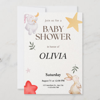 Söt anpassad baby shower-inbjudan med kanin inbjudningar