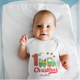 Söt Anpassad Bebis Första Julen Tåg Snöman T Shirt