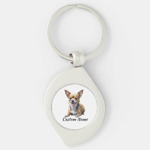 Söt Anpassad Chihuahua Hund Husdjur Hundälskare Ko Swirl Silverfärgad Nyckelring