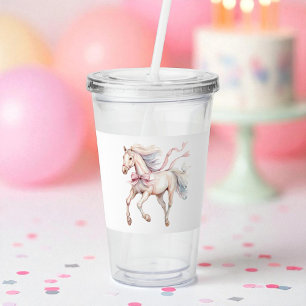Söt anpassad flickig häst rosa båge akvarell djur take away mugg