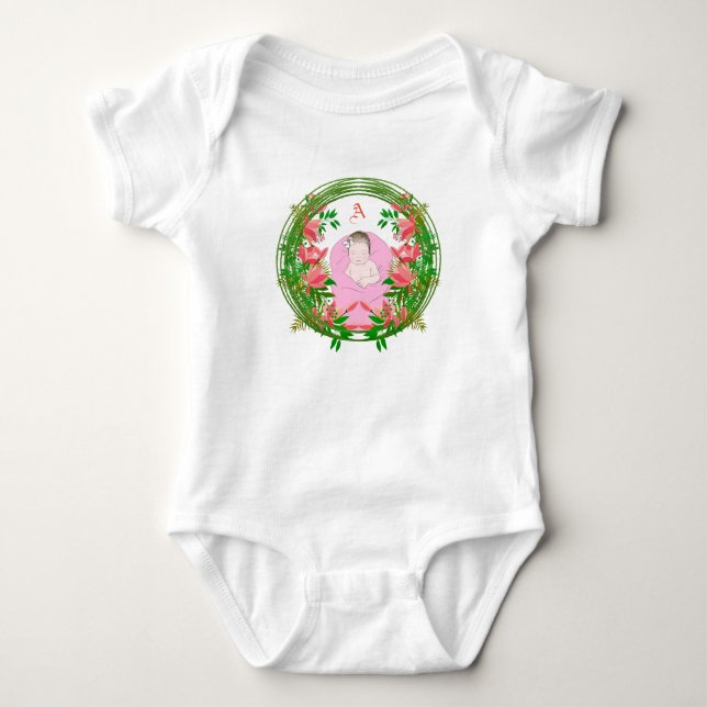 Söt anpassad fotomonogram grön botanisk blommig t shirt (Framsida)