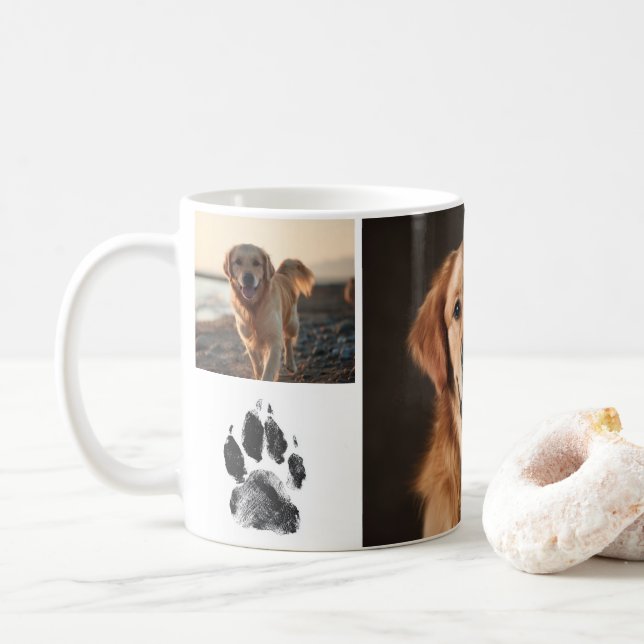 Söt anpassad hund fotokollage tassavtryck kaffemugg (Med munk)