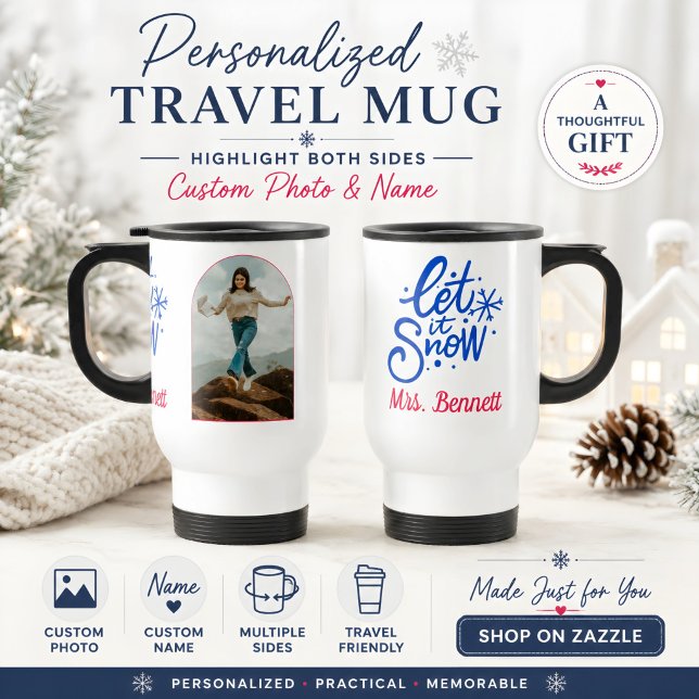 Söt Anpassad Lärarfoto Jul Snö Present Resemugg (Personalized travel mug. )