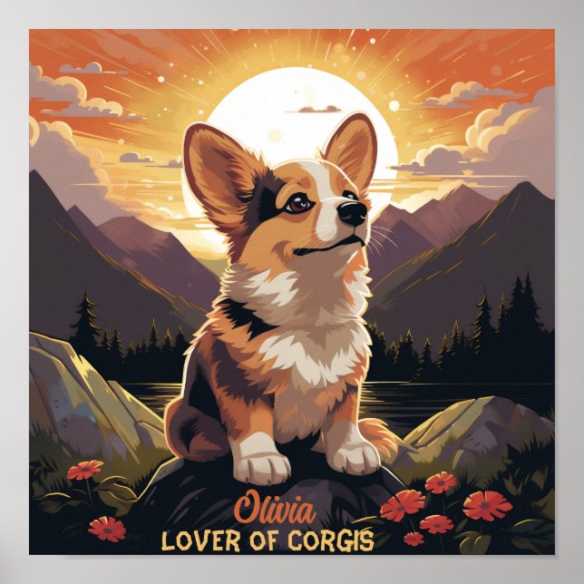 Söt anpassad namn Pembroke Welsh Corgi Poster (Framsidan)