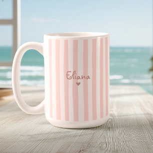 Söt Anpassad Namn Rosastrimmig Tjejaktig Kaffemugg