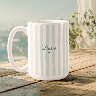 Söt anpassad namn Sälggröna Ränder Girly Kaffemugg