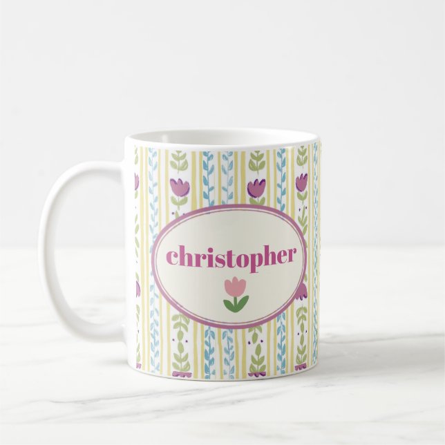 Söt anpassad namnrandig kaffemugg (Vänster)