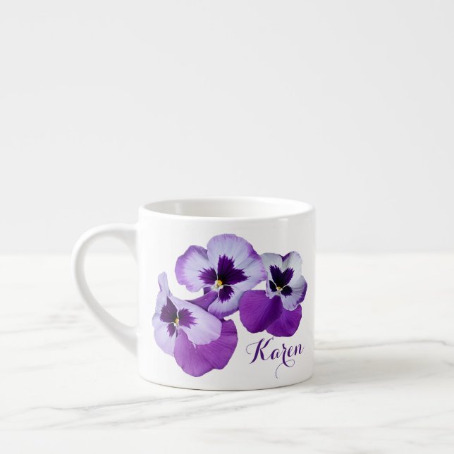Söt anpassade namn Karen lila pansy Espressomugg (Vänster)