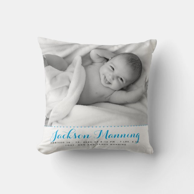 Söt Anpassningsbar Baby Photo Birth Stats Nursery Kudde (Framsida)