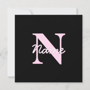 Söt anpassningsbar monogram Ljusrosa & Svart Anteckningskort