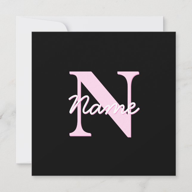 Söt anpassningsbar monogram | Ljusrosa & Svart Anteckningskort (Framsida)