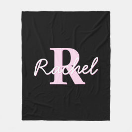 Söt anpassningsbar monogram | Ljusrosa & Svart Fleecefilt