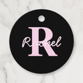 Söt Anpassningsbar Monogram | Ljusrosa & Svart Gåvor Etiketter
