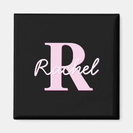 Söt Anpassningsbar Monogram | Ljusrosa & Svart Magnet