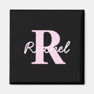 Söt Anpassningsbar Monogram Ljusrosa & Svart Magnet