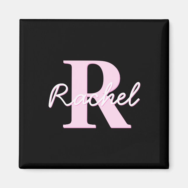 Söt Anpassningsbar Monogram | Ljusrosa & Svart Magnet (Framsidan)