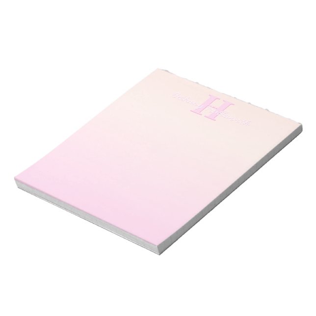 Söt anpassningsbar monogram | Peach & Rosa Ombre Anteckningsblock (Roterad)