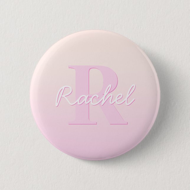 Söt anpassningsbar monogram | Peach & Rosa Ombre Knapp (Framsida)