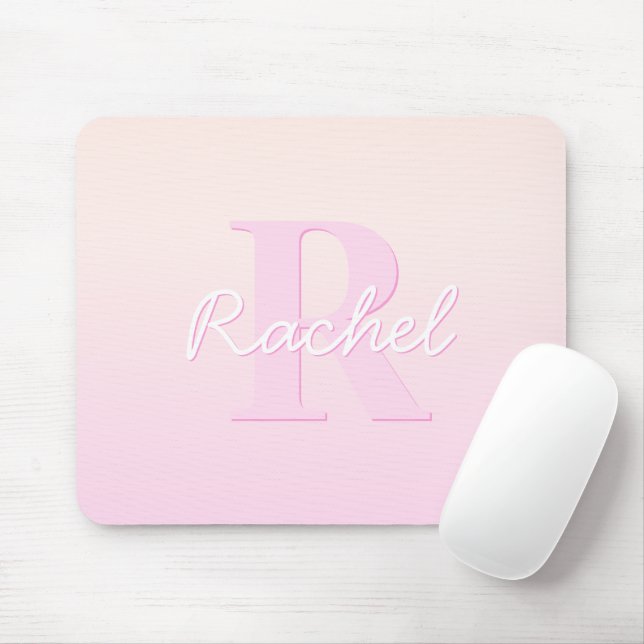 Söt anpassningsbar monogram | Peach & Rosa Ombre Musmatta (Med mus)