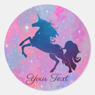 Söt Anpassningsbar Rosa/Lila Galaxy Unicorn Runt Klistermärke