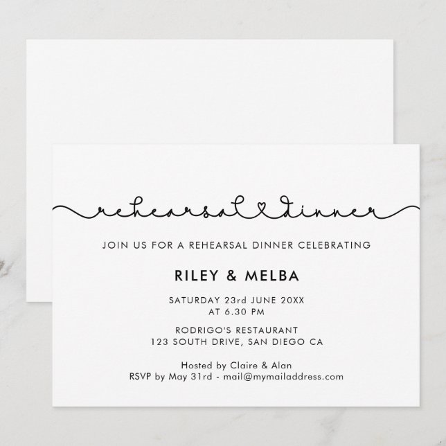 Söt anslutande hjärtfont Provdinner Inbjudningar (Fram/baksida)