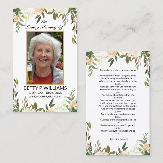 Söt Antique White Blommigt Prayer Card Guld Ram Visitkort (Fram/baksida)