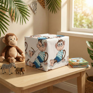 Söt apa i blå randig skjorta och shorts presentpapper