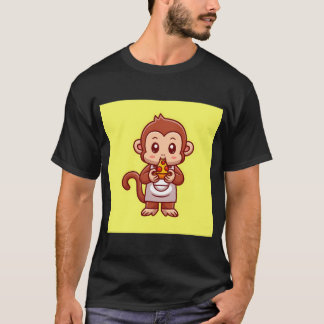 Söt apa kock som äter pizza seriefigur vektorikon t shirt