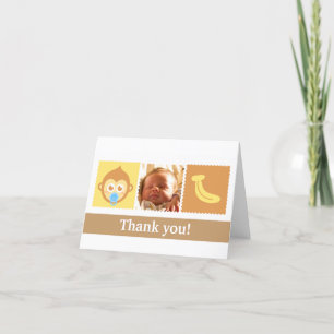 Söt apa och baby shower med banan tack kort