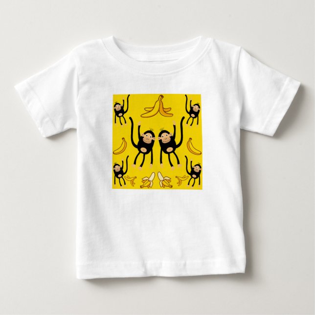 Söt apa och banantryck t shirt (Framsida)