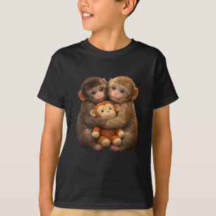 Söt apa-par som kramar Apa-slag Punch Plysch Art T Shirt
